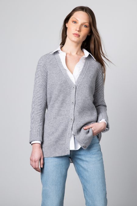 Cable Slv Button Cardigan - Kinross Cashmere