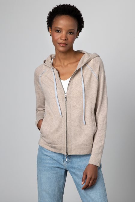 Piped Zip Hoodie - Kinross Cashmere