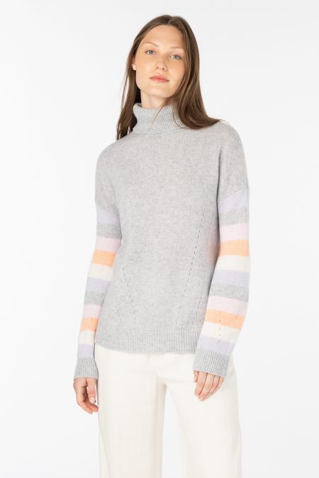 Stripe Sleeve T-Neck - Kinross Cashmere