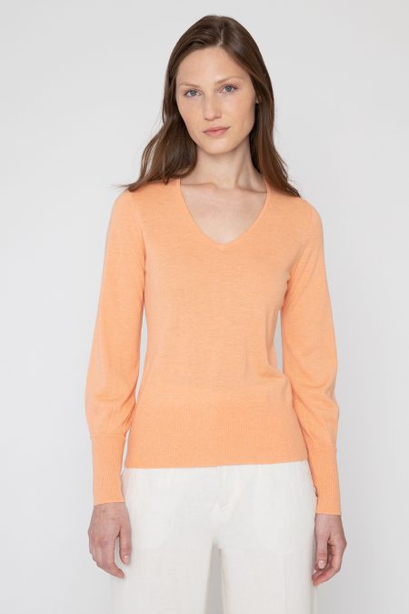 Fitted Gathered Sleeve Vee - Kinross Cashmere