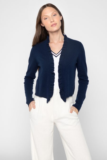 Ruffle Trim Cardigan - Kinross Cashmere