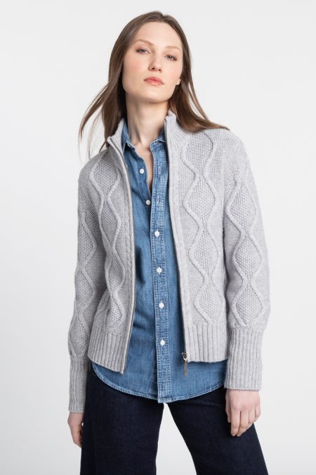 Luxe Cable Zip Mock Cardigan - Kinross Cashmere