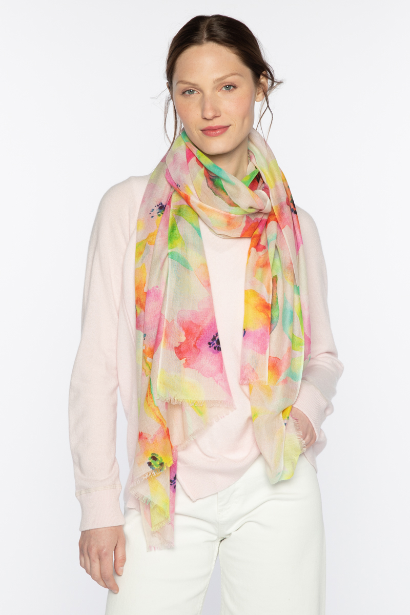 Pretty in Pink Posy Print Scarf - Kinross Cashmere