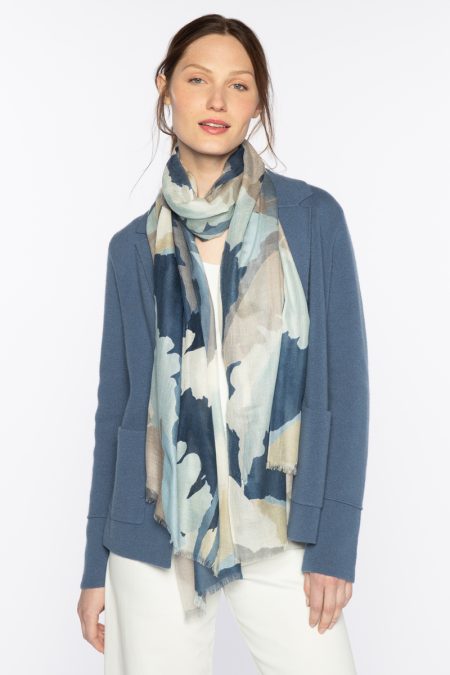 Abstract Leaves Print Scarf - Mirage - Kinross Cashmere