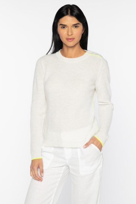 Piped Shoulder Button Crew - Kinross Cashmere