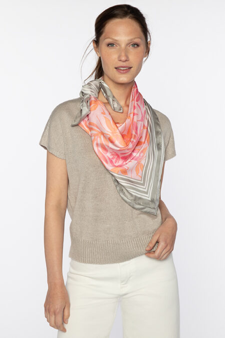 Tropical Floral Square Scarf - Rosa- Kinross Cashmere
