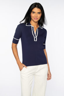 Tipped Button Polo - Kinross Cashmere