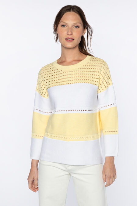 Textured Wide Stripe Pullover - Kinross Cashmere