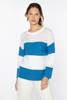 Textured Wide Stripe Pullover - Kinross Cashmere