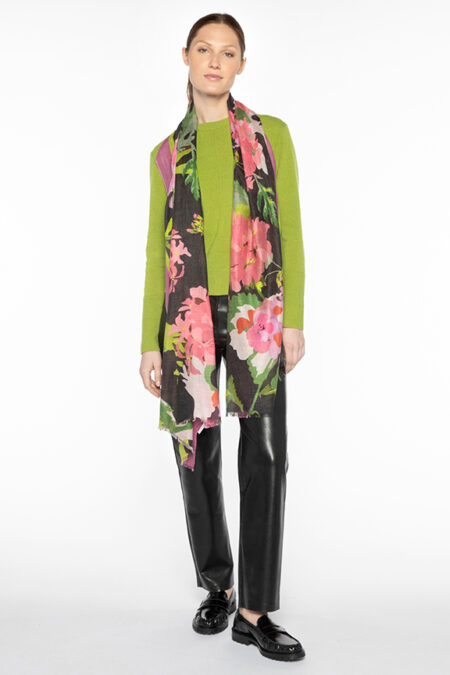 Moody Blooms Print Scarf - Black - Kinross Cashmere