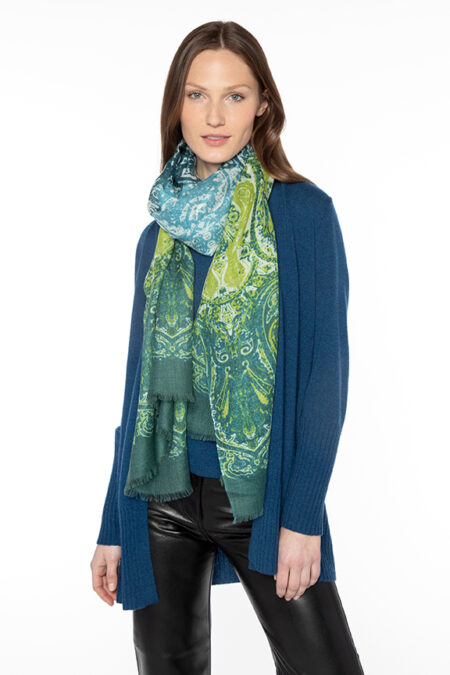 Faded Paisley Print Scarf - Cypress - Kinross Cashmere