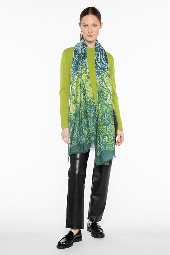 Faded Paisley Print Scarf - Cypress - Kinross Cashmere