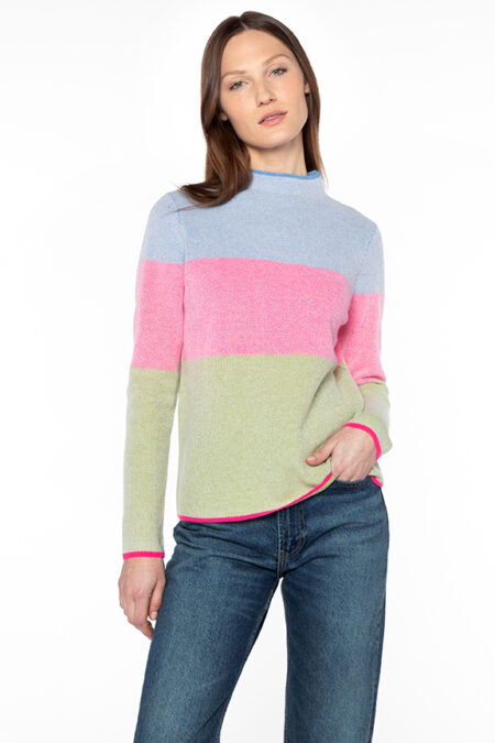 Plaited Honeycomb Wide Stripe Pullover - Kinross Cashmere