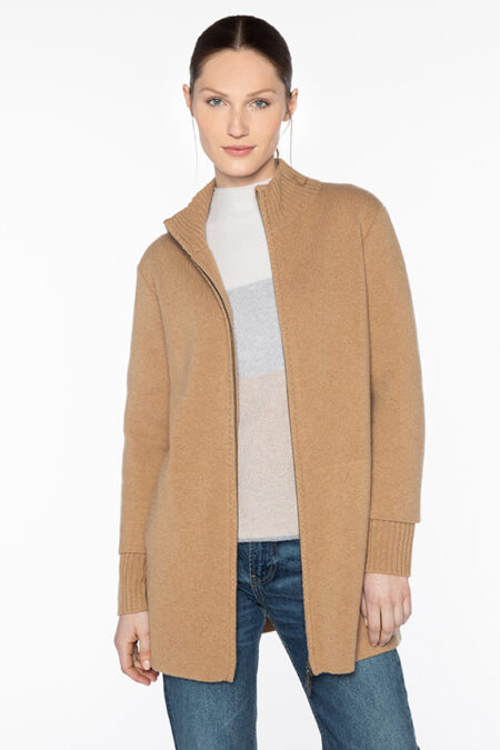 Doubleknit Zip Mock Cardigan - Kinross Cashmere