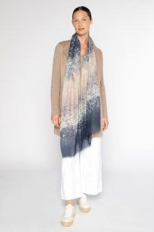Ombre Reef Print Scarf - Navy - Kinross Cashmere