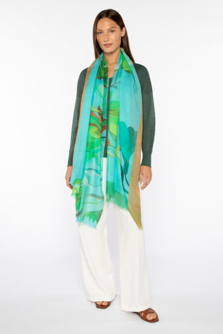 Acacia Print Scarf - Aquatic - Kinross Cashmere