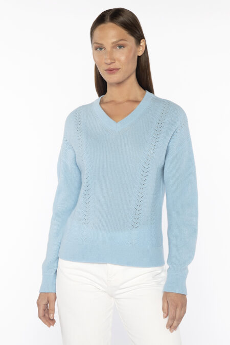 Pointelle Detail Rib Vee - Kinross Cashmere