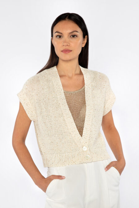 Sequin Cap Slv Cardigan - Kinross Cashmere