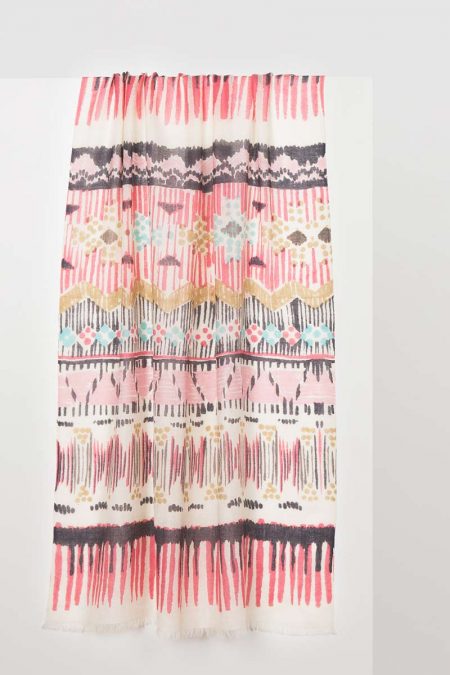 Painted Ikat Print Scarf - Pink Frost Multi Kinross Cashmere 100% Cashmere