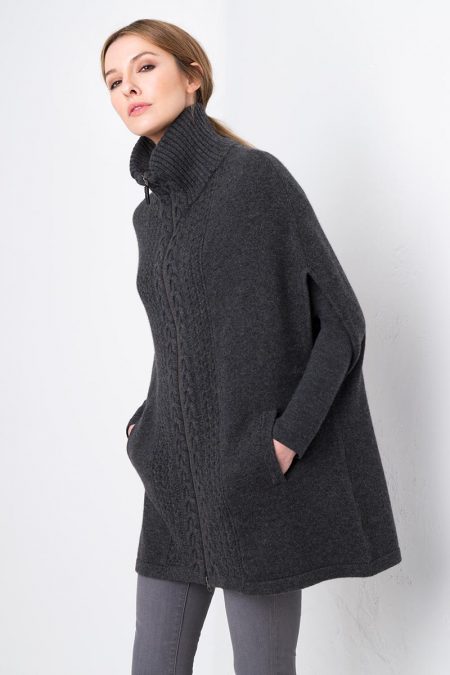 Luxe Cable Zip Poncho Kinross Cashmere