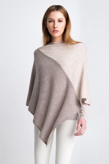 Colorblock Poncho - Antler / Fawn Kinross Cashmere 100% Cashmere