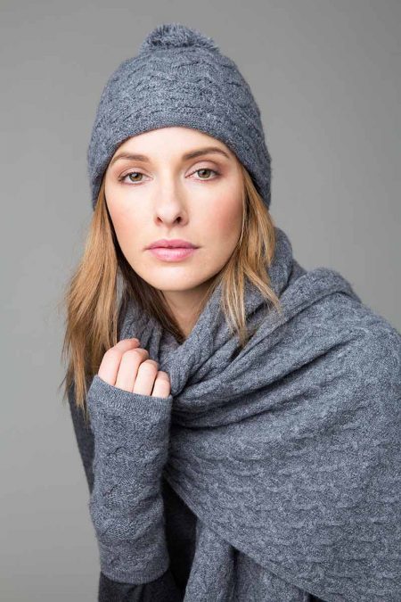 Cable Hat, Scarf, Fingerless Gloves - Kinross Cashmere