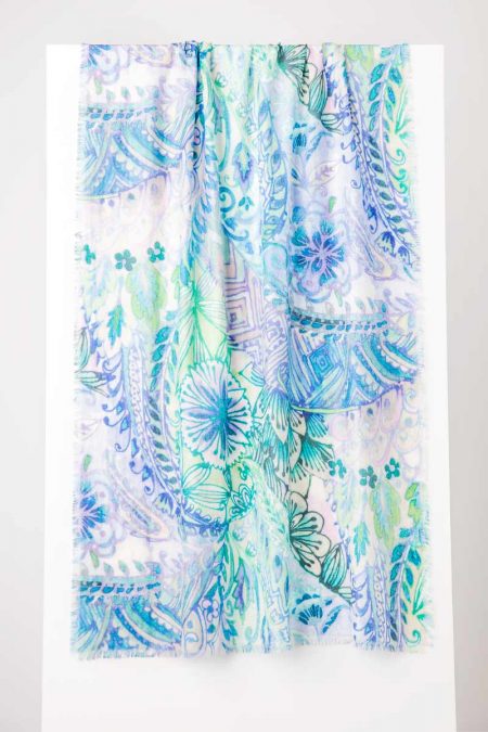 Watercolor Paisley Print Scarf- Kinross Cashmere
