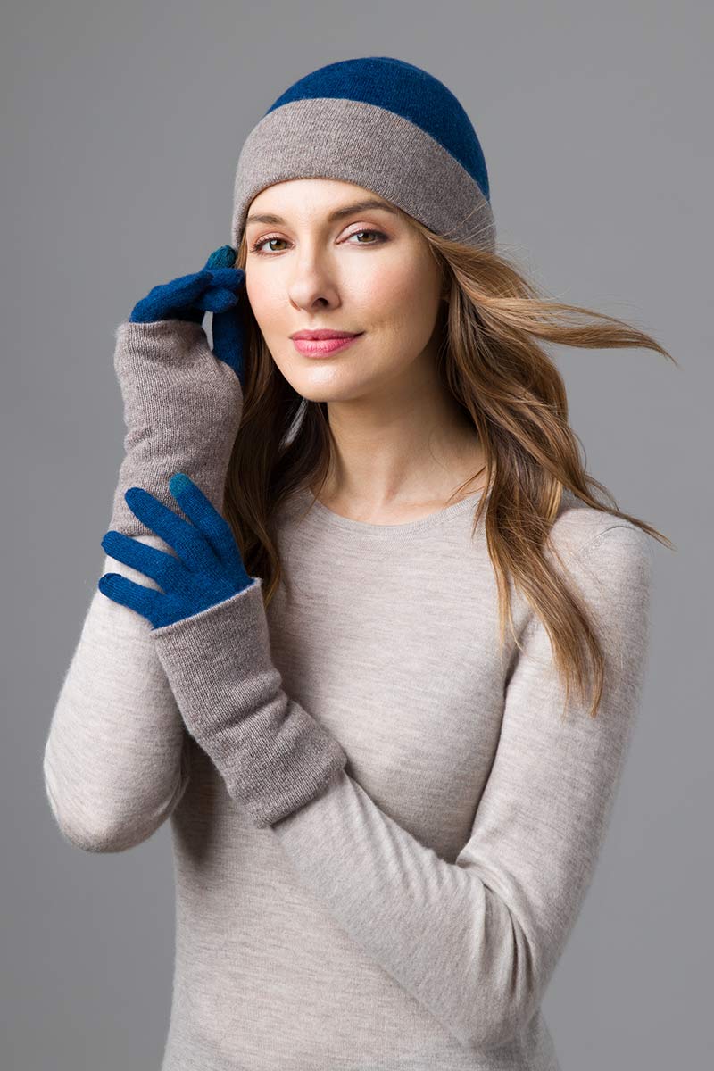 Reversible Colorblock Hat and Gloves- Kinross Cashmere