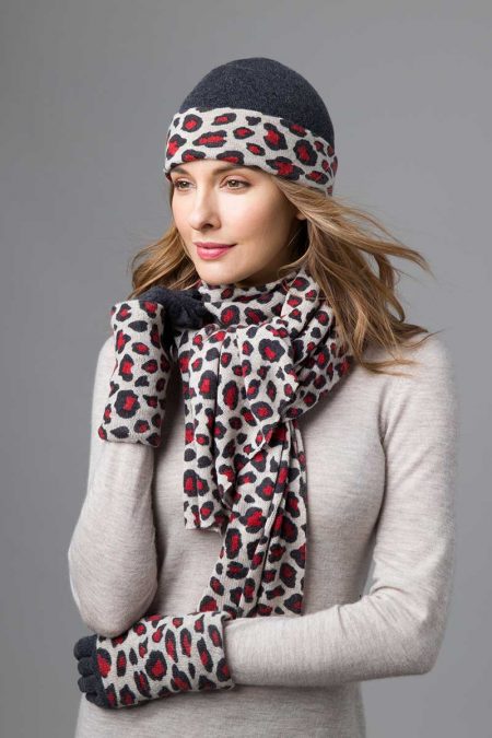 Animal Print Hat, Gloves, and Scarf