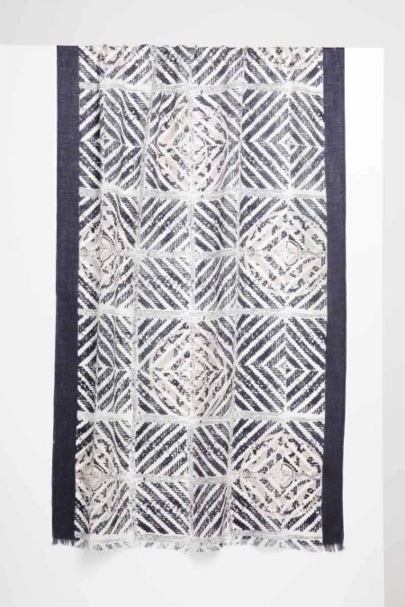 Mediterranean Tile Print Scarf - Black - Kinross Cashmere
