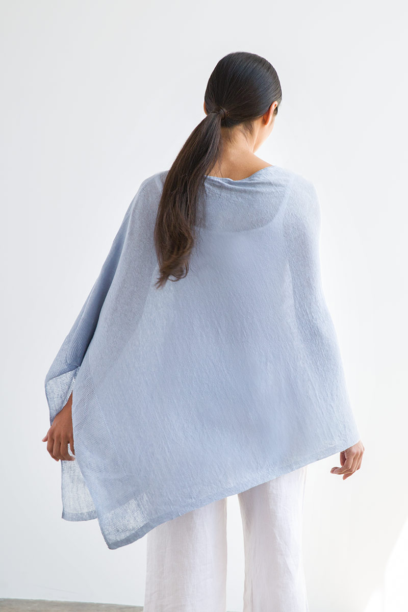Linen Solid Poncho - Kinross Cashmere