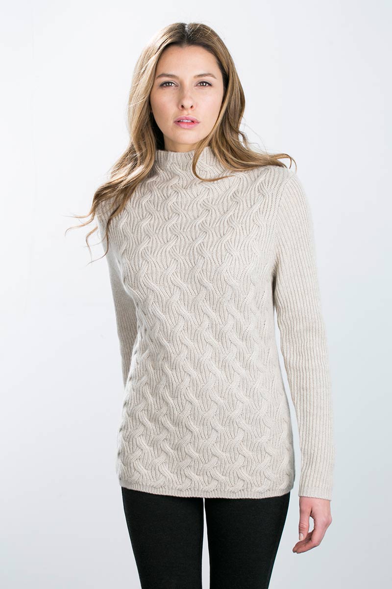 Kinross Cashmere | Braided Cable Funnel Neck