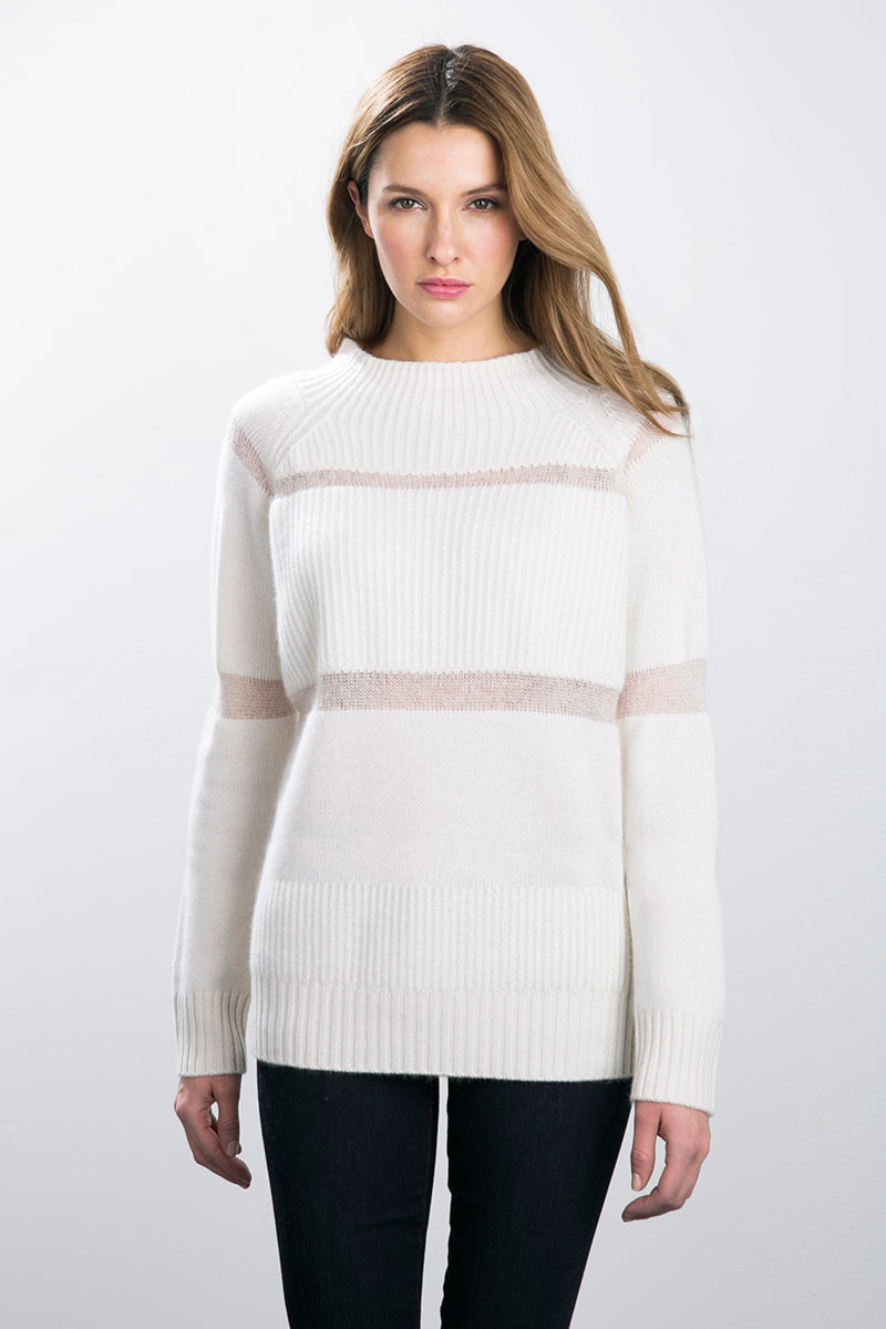 Kinross Cashmere | Mixed Stitch Funnel Neck with Mohair