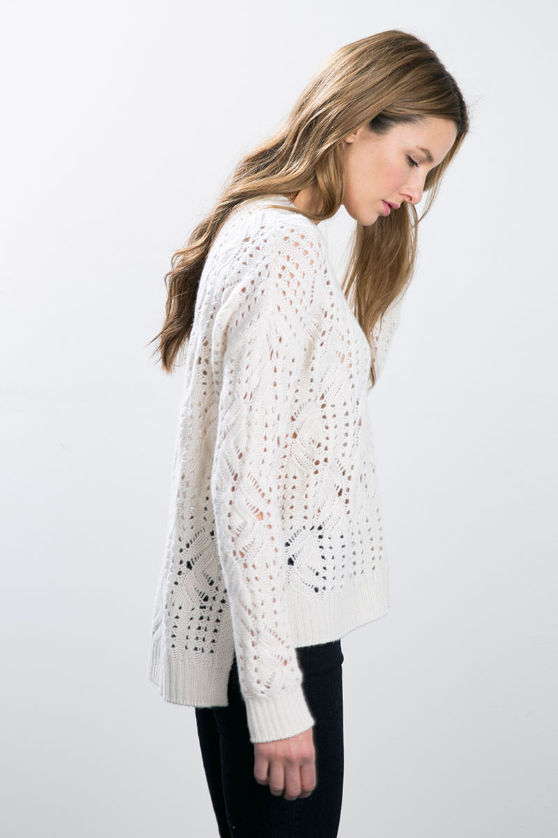 Kinross Cashmere | Pointelle Cable Hi Low Pullover