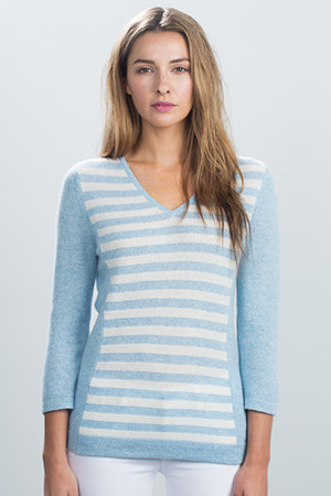 Fitted Texture Stripe Vee Kinross Cashmere