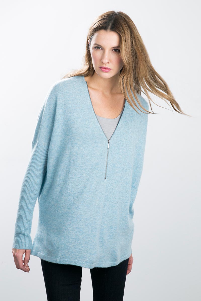 Kinross Cashmere | Relaxed Zip Neck Pullover