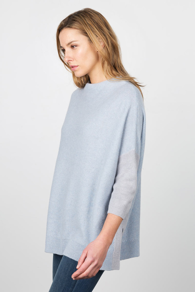 Easy Textured Pullover - Ice Blue Multi - Kinross Cashmere