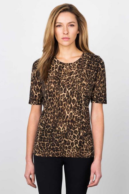 Leopard Elbow Slv P/O w/ Zip Kinross Cashmere 100% Cashmere