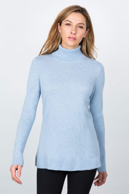 Fitted Turtleneck - Ice Blue Kinross Cashmere 100% Cashmere
