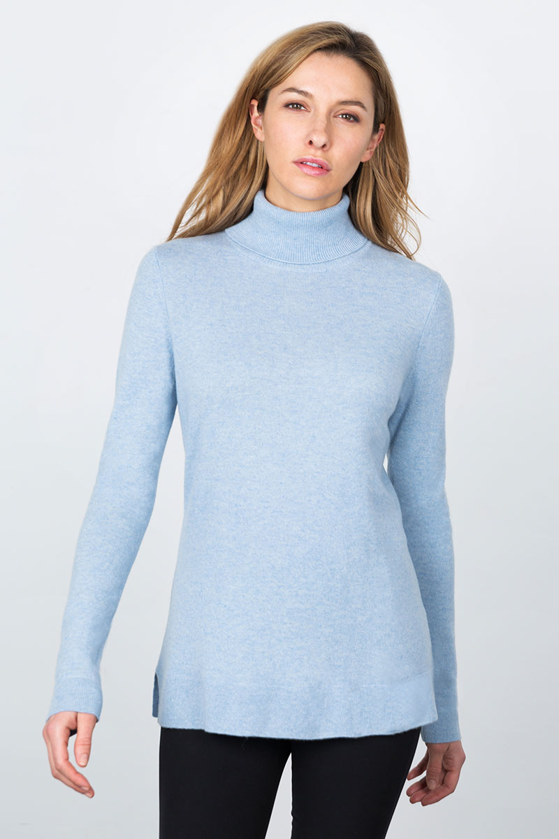 Fitted Turtleneck - Ice Blue - Kinross Cashmere