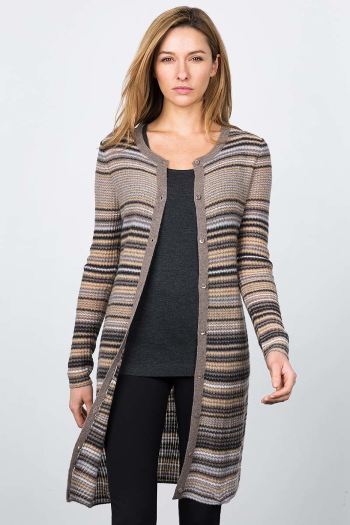 Drop Needle Rib Stripe Cardigan - Kinross Cashmere