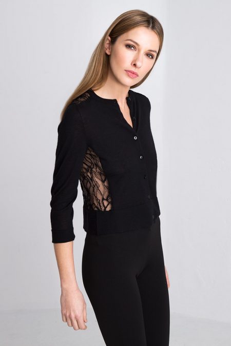 Cropped Lace Cardigan Kinross Cashmere 100% Cashmere