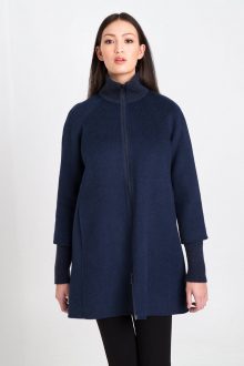 Zip Mockneck Coat w/ Rib Detail - Dusk Kinross Cashmere 100% Cashmere