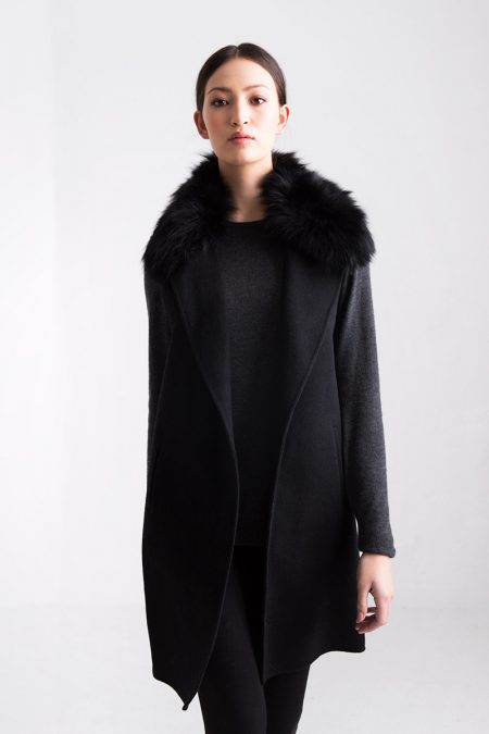 Fox Fur Collar Vest Kinross Cashmere 100% Cashmere