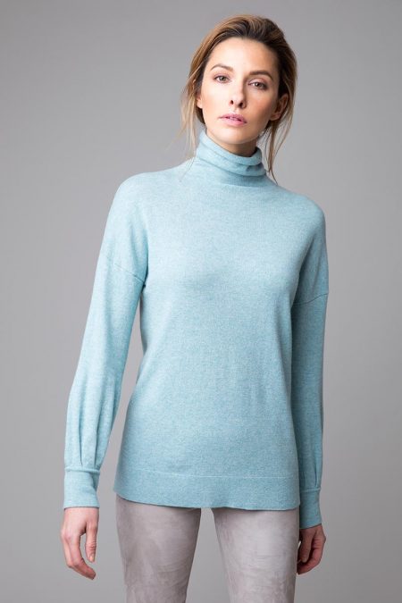 Gathered Sleeve Button Back Funnel - Kinross Cashmere