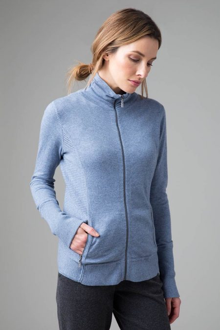 Fitted Zip Mock Cardigan - Kinross Cashmere