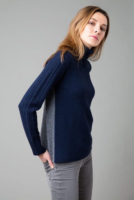 Colorblock T-Neck with Lacing - Kinross Cashmere