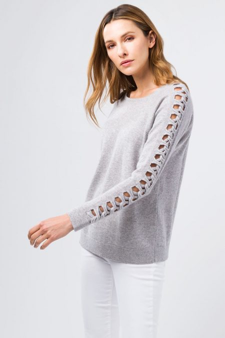 Braided Sleeve Pullover - Kinross Cashmere