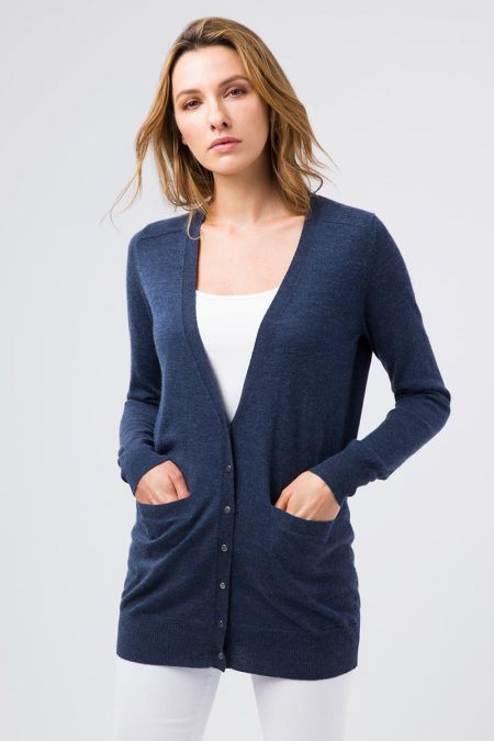 Worsted Button Cardigan - Kinross Cashmere