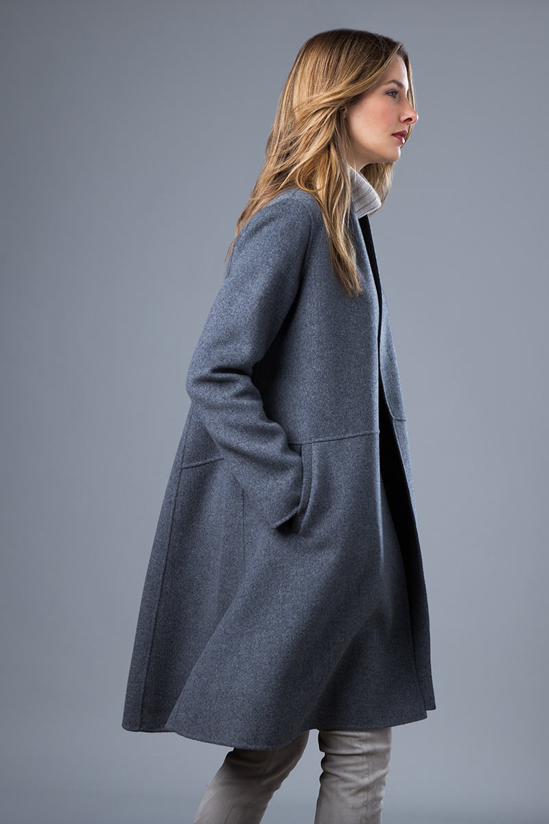 Lisa Navy Wool & Cashmere Swing Coat | SilkFred US
